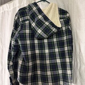L.L. Bean Plaid Hooded Jacket - Green and Blue